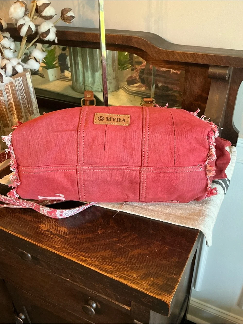 NWT Myra Bag Coastal Steel Upcyclyed Canvas Shoulder Bag Tote Crossbody Red $65